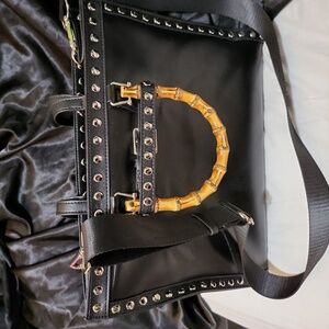 Large black faux leather tote crossbody